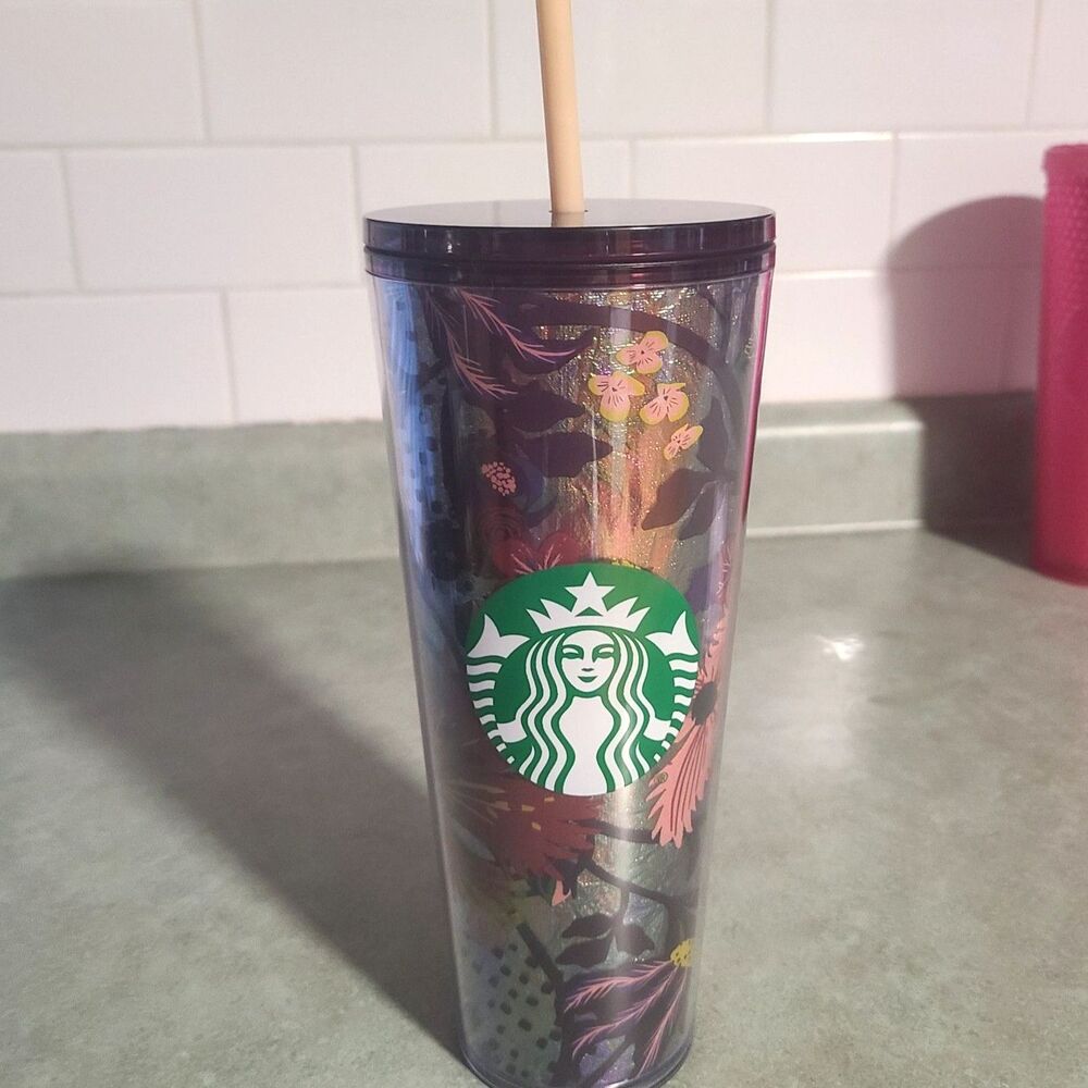 Starbucks EUC Fall 2021 Double Walled Multicolored Floral Abstract 24 Oz Straw